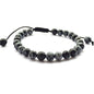 DOLON 6mm Round Stone Bead Braided Bracelet - color: Snowflake Obsidian bracelet