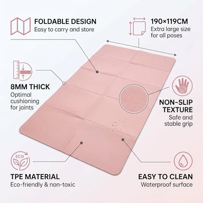 TPE Yoga Mat with Hanging Holes, Wall Mount Workout Mat, Shock Absorbent Fitness Pad for Home Gym, Pilates & Meditation - color: pink foldable
