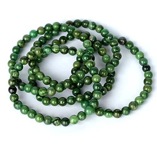 Angelstones Handmade Natural Healing Gemstone 6mm Round Beads Stretch Crystal Bracelet 7 Inch Unisex - color: African Serpentine