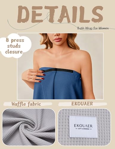 Ekouaer Waffle Robes For Women Bath Wrap Lightweight Shower Wrap 2026 Knee Length Spa Robe with Adjustable Closure S-XL - color: Navy, size: Small