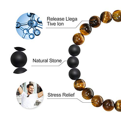 M MOOHAM Fathers Day Gift Mens Bracelet - Beaded Natural Stone 8mm Tiger Eye Matte Agate Lava Rock Bracelets for Men Teen Boys Grandpa Dad Birthday Gifts Jewelry - style: Tiger Eye Matte Agate Bracelet