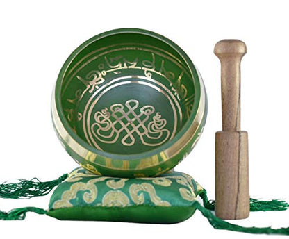 Color Singing Bowl Set with free stick and cushion by Nepalese Handicraft Zone (Green)