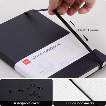 deli A5 Lined Journal Notebook, 160 Pages Hardcover Writing Notebook, 5.5"x8.2" College Ruled Notebook for Office, School, Work Notes (Black) - color: Black