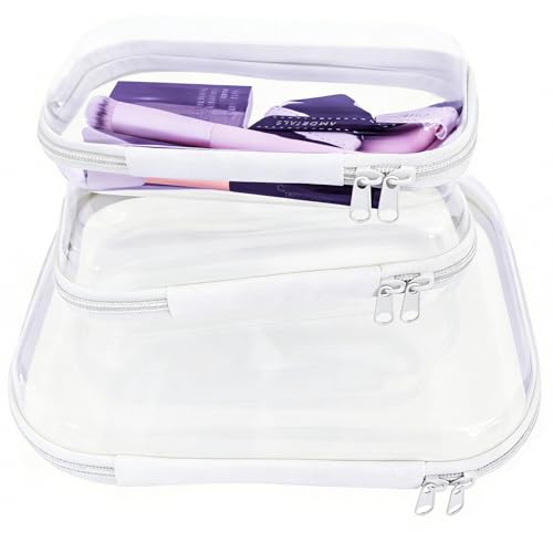 3 Pcs Clear Hard Zipper Case, Hard Shell Plastic Clear Organizer Bag, Transparent Makeup Pouches, Portable Box for Travel Toiletries Storage Bins (White) - color: White, size: 1M2S