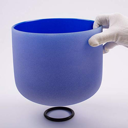 Leize Quartz Crystal Singing Bowl A# Note Third Eye Chakra Dark Blue 8" with Heavy Duty Carrying Case Suede Striker - color: dark blue, size: 8" A# Note