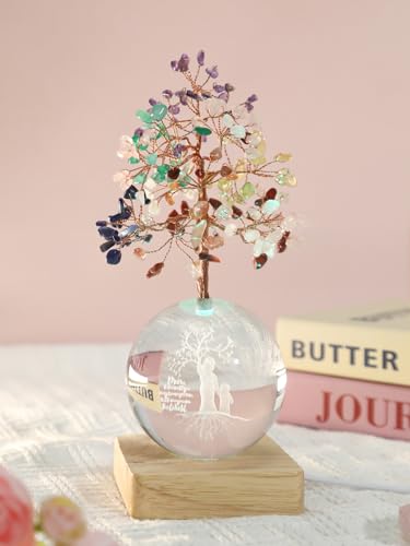 Crystal Tree of Life, 7 Chakra Healing Tree with Multicolor Night Light Crystal Ball for Meditation Relaxation, Spiritual Gift for Women, Mother (3D Mom & Kid Figurines) - color: Mon Kid