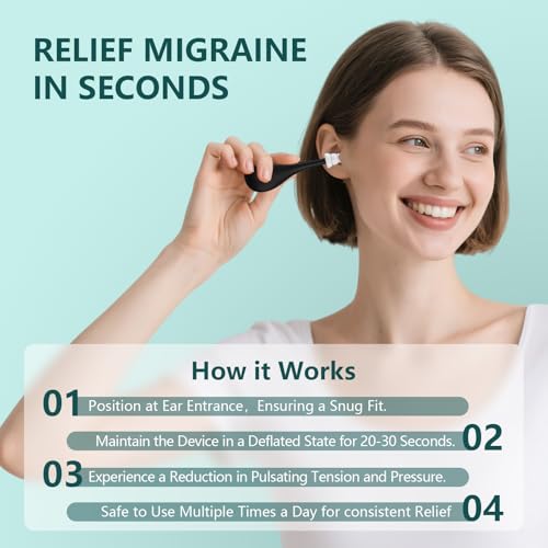 Ear Pressure Relief Suction Device for Migraine & Tinnitus Relief, Reusable Ear Pressure Relief Tool for Ringing Ears, Clogged Ears & Airplane Travel Discomfort, Includes 3 Sizes Earplugs, Black