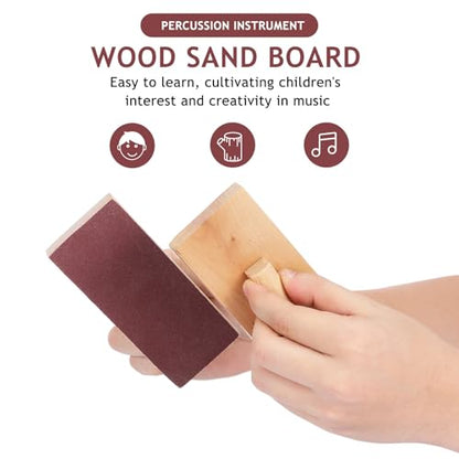 Totority Wooden Sand Blocks 2-Pack Wooden Percussion Instrument with Sandpaper Surface for Rhythm Creation, Kids Musical Toy for Educational Play, Band Practice, and Kindergarten Music Time