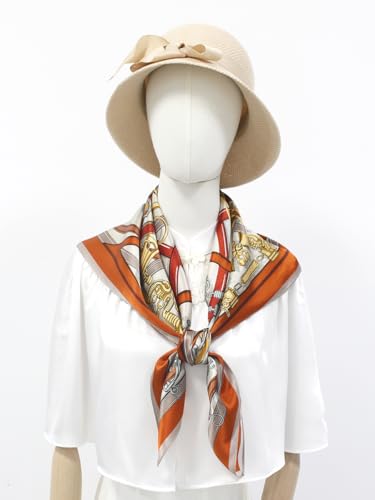 ANDANTINO 100% Pure Mulberry Silk Scarf 35" Large Square Lightweight Headscarf –Women’s Hair Wraps-With Gift Packed - color: Gold&orange