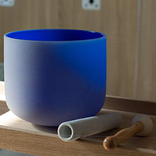 Leize Quartz Crystal Singing Bowl A# Note Third Eye Chakra Dark Blue 8" with Heavy Duty Carrying Case Suede Striker - color: dark blue, size: 8" A# Note