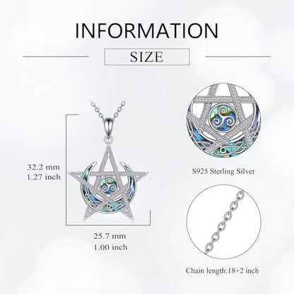 Witch Knot/Trinity/Triple Moon Necklace S925 Sterling Silver Protection Jewelry Gifts for Women - style: Pentagram