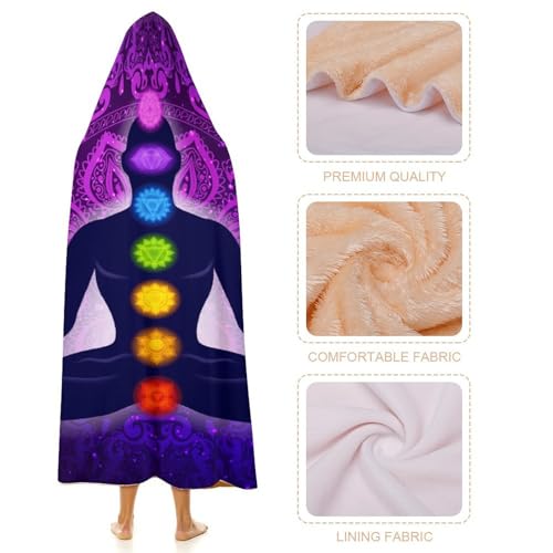 Seven Chakra Yoga Meditation Lotus Purple Mandala Large Size Comfortable Hooded Blanket, Warm Blanket 50"x60" - color: Seven Chakra Yoga Meditation Lotus Purple Man, size: 50"x60"