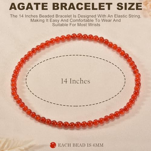 14in Agate Wrap Bracelet for Women Men Natural Round Beaded Agates Stone Healing Stretch Bracelets Elastic Handmade Polished Gemstone Beads Bracelet - color: Red Agate, size: 6mm Beads