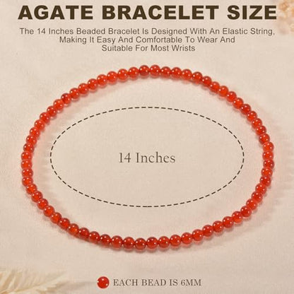 14in Agate Wrap Bracelet for Women Men Natural Round Beaded Agates Stone Healing Stretch Bracelets Elastic Handmade Polished Gemstone Beads Bracelet - color: Red Agate, size: 6mm Beads