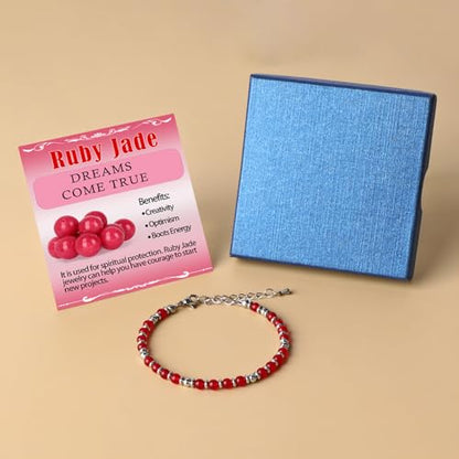 LPBeads Beaded Bracelets for Women Energy Gemstone Charm Jewelry Adjustable Bracelet Gifts for Mom, Daughter, Wife, Friends, Bestie - color: Ruby Jade