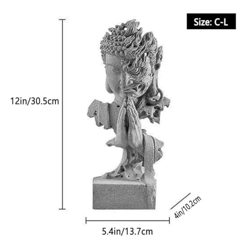livelyfish Meditating Buddha Statue Zen Garden Statues Sandstone Thinker Buddha Sculpture Figurine for Fish Tank Aquarium Home Decorations, Gift (C-Large) - size: C-Large