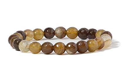 Cherry Tree Collection Gemstone Beaded Stretch Bracelet 8mm Round Beads 7" - color: Chocolate Faceted Agate