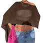 Women Sheer Poncho Top Knit Crochet Lightweight See Through Shawl Summer Shrug Beach Cover Up - color: A1 Chocolate
