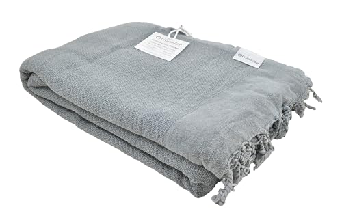 Stonewashed Turkish Throw Blanket - 100% Organic Turkish Cotton - 80" x 48" - Soft, Lightweight, Cozy - for Love Seat, Sofa, Picnic, Yoga - Sand Free Absorbent Beach Blanket - Denim - color: Large Denim (80" X 48")