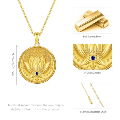 Evil Eye Necklace for Women 925 Sterling Silver, Protection Necklace with Blue Evil Eye Charm, Evil Eye/Lotus Pendant Jewelry, Birthday Christmas Gifts for Her - style: Lotus Evil Eyes 02