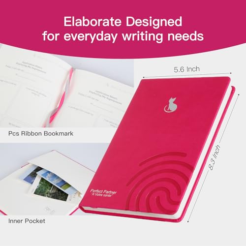 COMIX Guided Journal for Women & Men & Teen – Daily Prompts for Self-Discovery, Gratitude, Reflection – Goal Setting Notebook for Mindfulness, Happiness, Gift Choice– Rose, Cat - color: Rose
