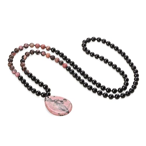 COAI Thumb Worry Stones Necklace for Men Women, Handmade 108 Mala Beaded Necklace for Women Men 8MM - style: Onyx & Rhodonite