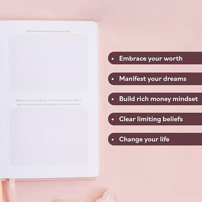 Manifestation Journal - Worthy of Abundance - Manifest Rich Life, Develop Millionaire Money Mindset - Daily Guided Gratitude Luxury Miracle Planner with Prompts for Women & Men Gift - color: Pink