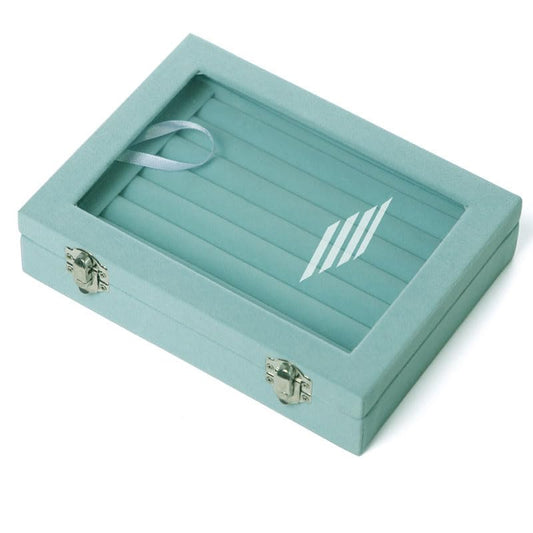 Jewelry Storage Box with Lid – Quality Corduroy Display Case for Earrings, Rings & Accessories – Stylish - color: Sky blue
