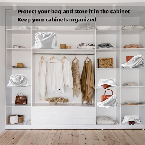 12 Pack Dust Bags for Handbags, Silk Cloth Bag With Drawstring Large Travel Storage Pouch for Handbag Purse Shoes Boots - color: 12 Pack White