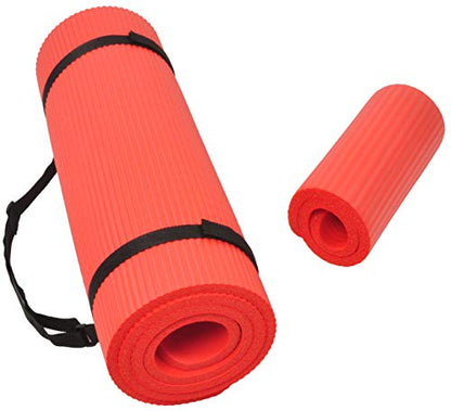 Fitvids All Purpose 1/2-Inch Extra Thick High Density Anti-Tear Exercise Yoga Mat and Knee Pad with Carrying Strap, Multiple Colors - color: Red