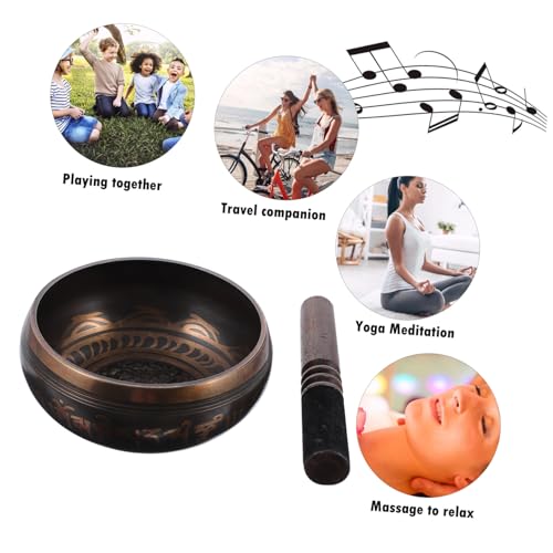Decorative Tibetan Meditation Bowl with Wooden Stick Yoga Singing Bowl for Stress Relief Deep Relaxation and Mindful Meditation Sessions
