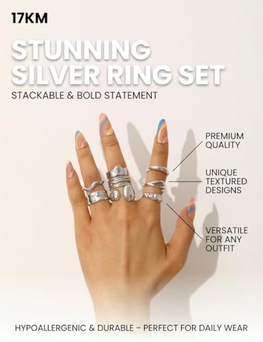 16 PCS Gold Chunky Rings Set for Women, 14k Gold Plated Thick Dome Stackable Open Rings Trendy Dainty Minimalist Jewelry Gifts - color: 03-Silver