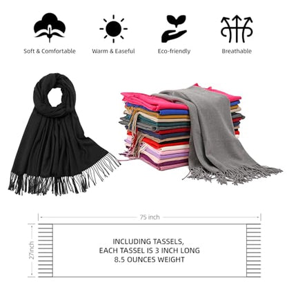 RIIQIICHY Women's Scarf Pashmina Shawls and Wraps for Evening Dress Bridesmaid Wedding Bridal Winter Warm Long Large Scarves - color: Black