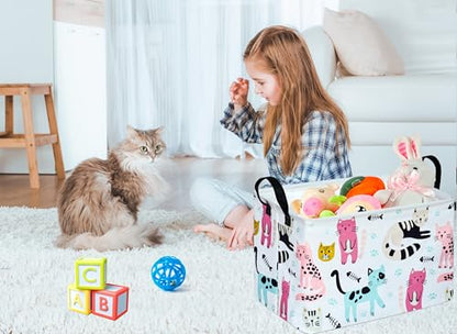 Rectangle Gift Storage Basket Home Shelf Storage Basket Organizer Box Clothes Laundry Hamper Nursery Basket Laundry Basket with Handles (Cat) - color: CAT