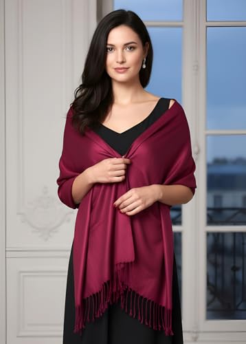 Pashmina Shawls Wraps for Women. Dress Cover Up Formal. Cashmere Feel Wrap for Evening Dress. - color: Red Wine