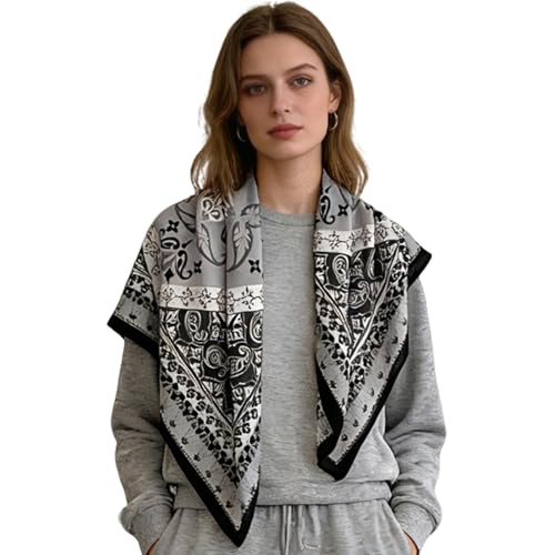 35" Head Scarf Large Square Scarf Like Cotton Hairscarf Fashion Scarves Bandana Night Sleeping Wraps for Women B01 - color: Grey Paisley