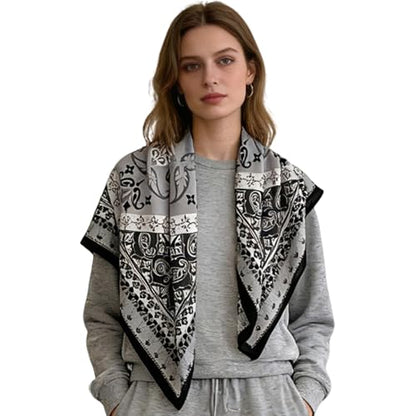 35" Head Scarf Large Square Scarf Like Cotton Hairscarf Fashion Scarves Bandana Night Sleeping Wraps for Women B01 - color: Grey Paisley
