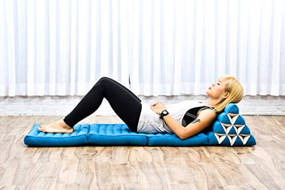 Leewadee 3-Fold Mat with Triangle Cushion – Comfortable TV Pillow, Foldable Mattress with Cushion Made of Eco-Friendly Kapok, 67 x 21 inches, Light Blue - color: Cl22 - Light Blue, size: 3 seating segments