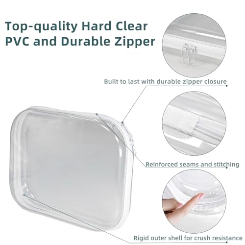 Clear Hard Shell Zipper Cases (3 Packs), Plastic Hard Sided Zippers Pouches Clear Hardshell Pencil Case For Storage, Diaper Bag Organizer Bliss Bins Small/Medium/Large