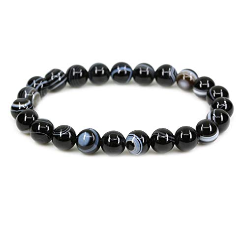 Keleny Gem Semi Precious Gemstones 8mm Natural Quartzite Stone Round Beads Rock Crystal Jasper Stretch Bracelet 7 Inch Unisex - color: 8mm Black Striped Lace Agate