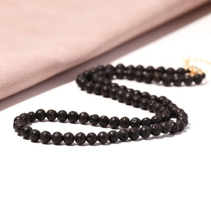Simple Choker Necklace for Women Real Stone and Crystals Necklaces 4mm Beaded Choker Jewelry Meditation Gift for Women (16"+2") - style: Lava Stone