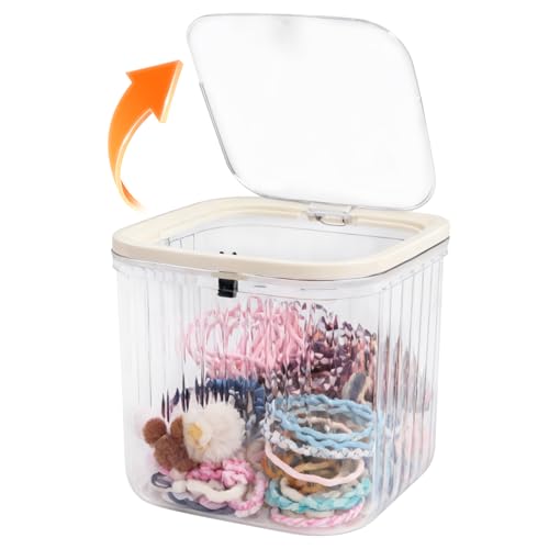 THMINS Hair Accessories Organizer for Girls,Small Plastic Storage Box with Lid for Kids Hair Clips,Ties,Bows&Jewelry,Stackable Dust-Proof Flip Top Container(Clear) - color: Clear, size: Big 1 Pack