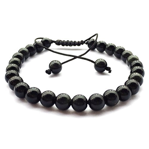 DOLON 6mm Round Stone Bead Braided Bracelet - color: Obsidian Bracelet