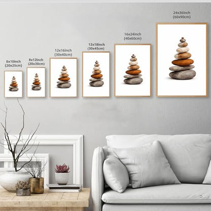 Framed Zen Stone Stack Poster Canvas Print Art Wall Art Painting Pictures Wall Decor Minimalist Aesthetic Home Decor Living Room Bedroom Apartment (Wooden Framed,12“LX16 W)