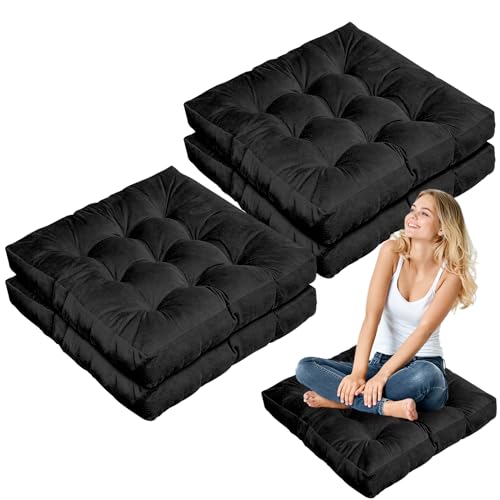 Jerify Floor Pillow Cushions Large Round Square Large Meditation Floor Pillow for Classroom Adult Meditation Picnic Party Seating Learning Daycare School(Square,Black,4 Pcs) - color: Black, size: Square