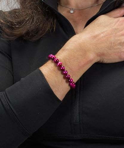 Cherry Tree Collection Gemstone Beaded Stretch Bracelet 8mm Round Beads 7" - color: Pink Tiger's Eye