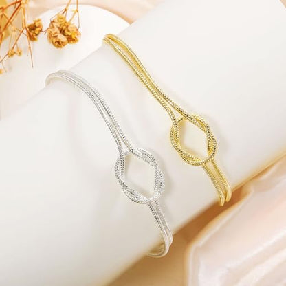 KOHOTA Silver Gold Bracelets for Women Trendy 14K Gold Plated Bracelet for Women Non Tarnish Dainty Stackable Layered Chain Heart Pearl Knot Beaded Bracelets Stack Set Charm Mothers Day Jewelry Gifts - color: A. Knot-gold silver