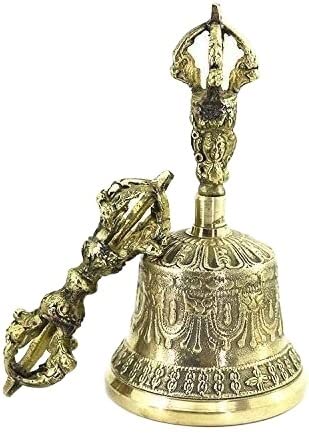 Tibetan Buddhist Meditation Bell And Dorje Set, Tibetan Buddhist Meditation Bell And Dorje Set Of Brass Hand Bells For Meditation, Prayer, Reiki, Wakefulness, Concentration, Healing(Size:6inch) - size: 6inch