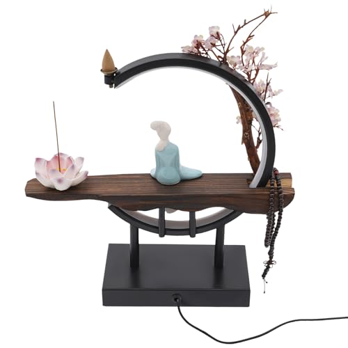 Incense Holder for Sticks, Tabletop Decor with LED Light Ceramic Tabletop Incense Burner Indoor Zen Relaxation for Office, Living Room, Bedroom