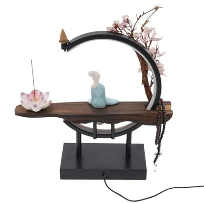 Incense Holder for Sticks, Tabletop Decor with LED Light Ceramic Tabletop Incense Burner Indoor Zen Relaxation for Office, Living Room, Bedroom
